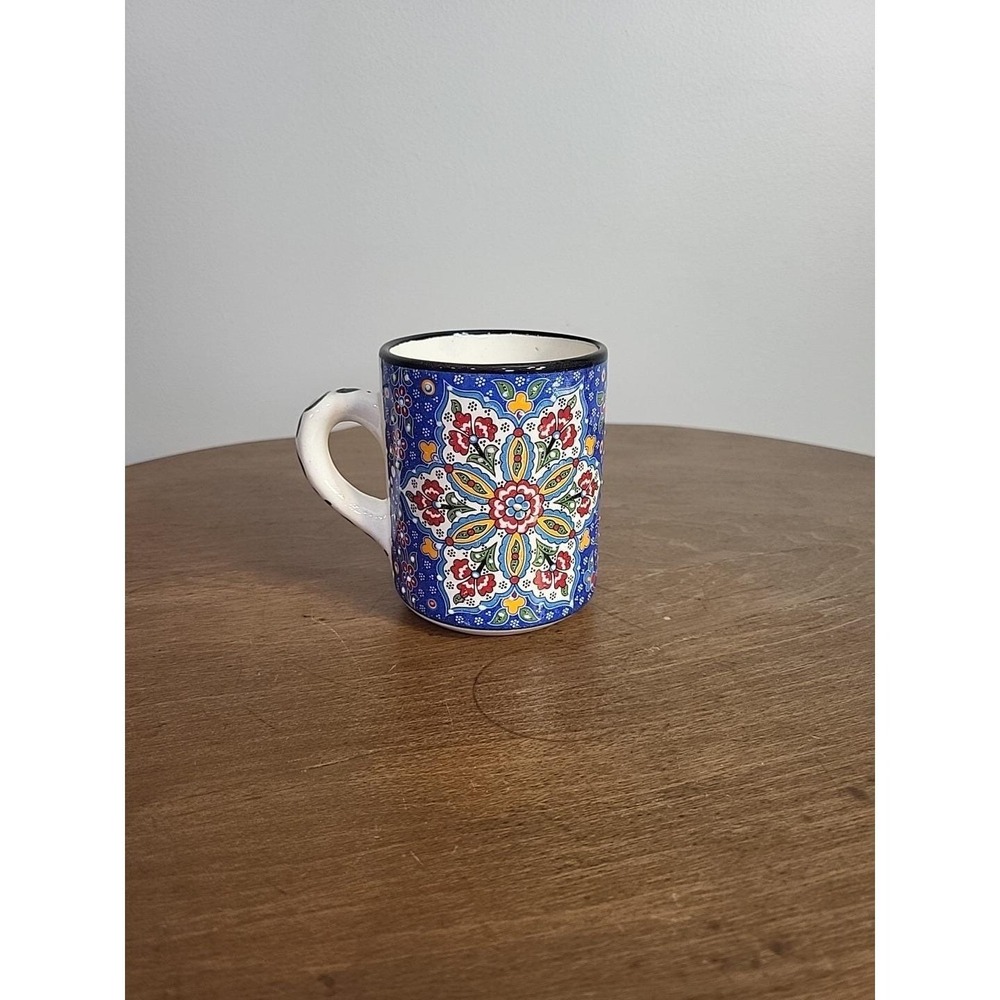 Handmade Turkish Traditional Pottery 11oz Mug‎ Coffee Cup Blue Floral 3
